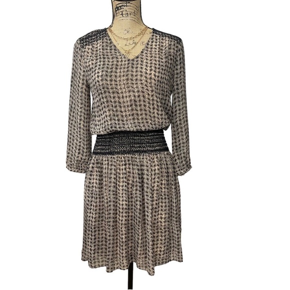 Anthropologie Vanessa Virginia Tan Black Smocked Waist Dress Size XS - Picture 6 of 16